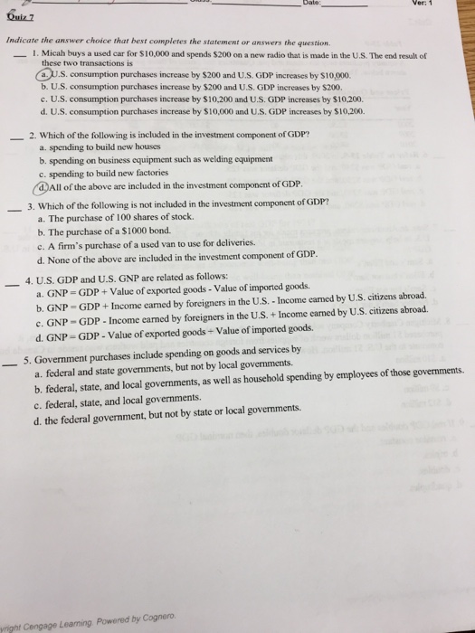 Solved: Ouiz 7 Indicate The Answer Choice That Best Comple... | Chegg.com