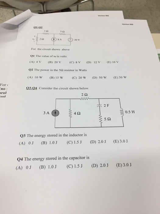 Solved 91 92 212 8 A 20 V For The Eircuit Shown Above 1 Chegg Com