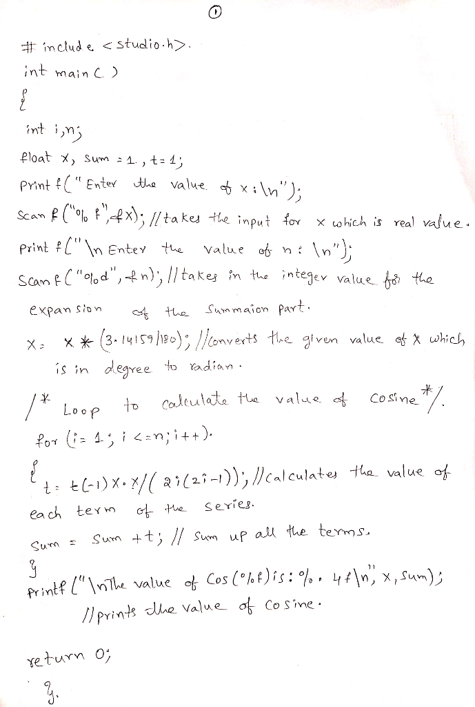 Solved Problem 2 Write C Code Get Integer Number N Real Number X Calculates Cosine Function Using Q