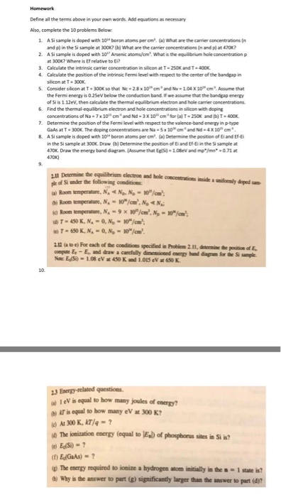 Solved Study Sheet Topic 4 Doping And Carrier Statistic Chegg Com