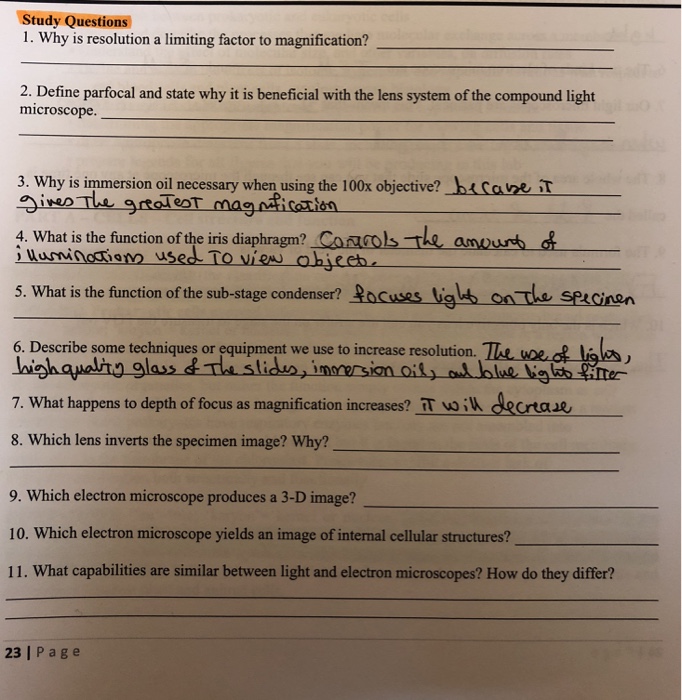 Solved Study Questions 1 Why Is Resolution A Limiting Fa Chegg Com