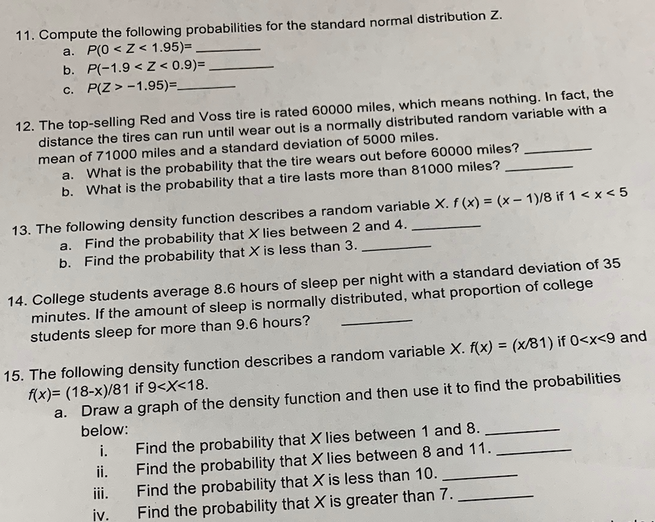 Solved 11 Compute The Following Probabilities For The St Chegg Com