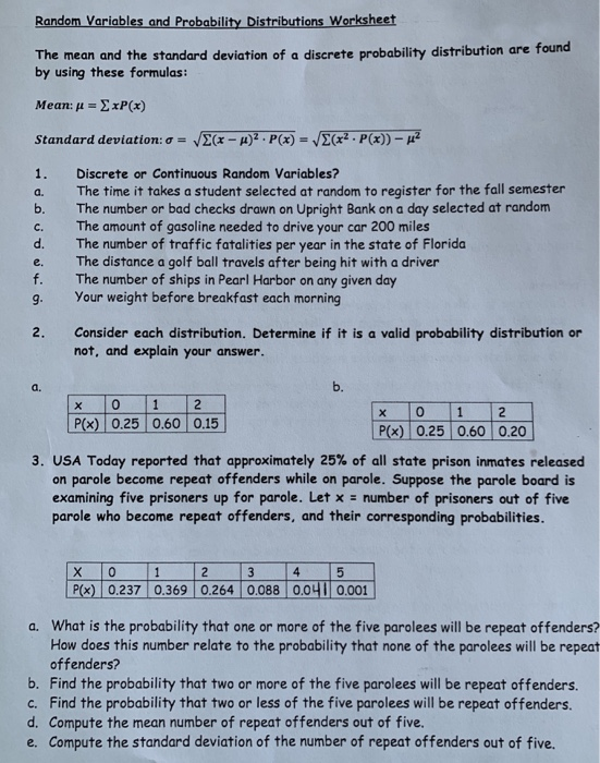 Discrete Vs Continuous Random Variables Worksheet