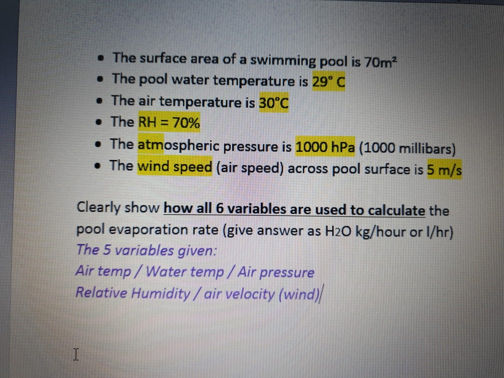 Pool Evaporation Chart