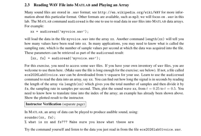 Solved 2 3 Reading Wav File Into Matlab And Playing An Ar