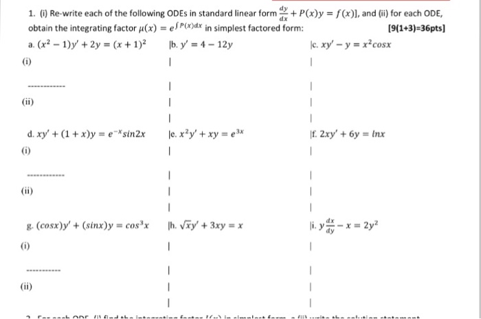 Solved Re Write Each Of The Following Odes In Standard Li Chegg Com