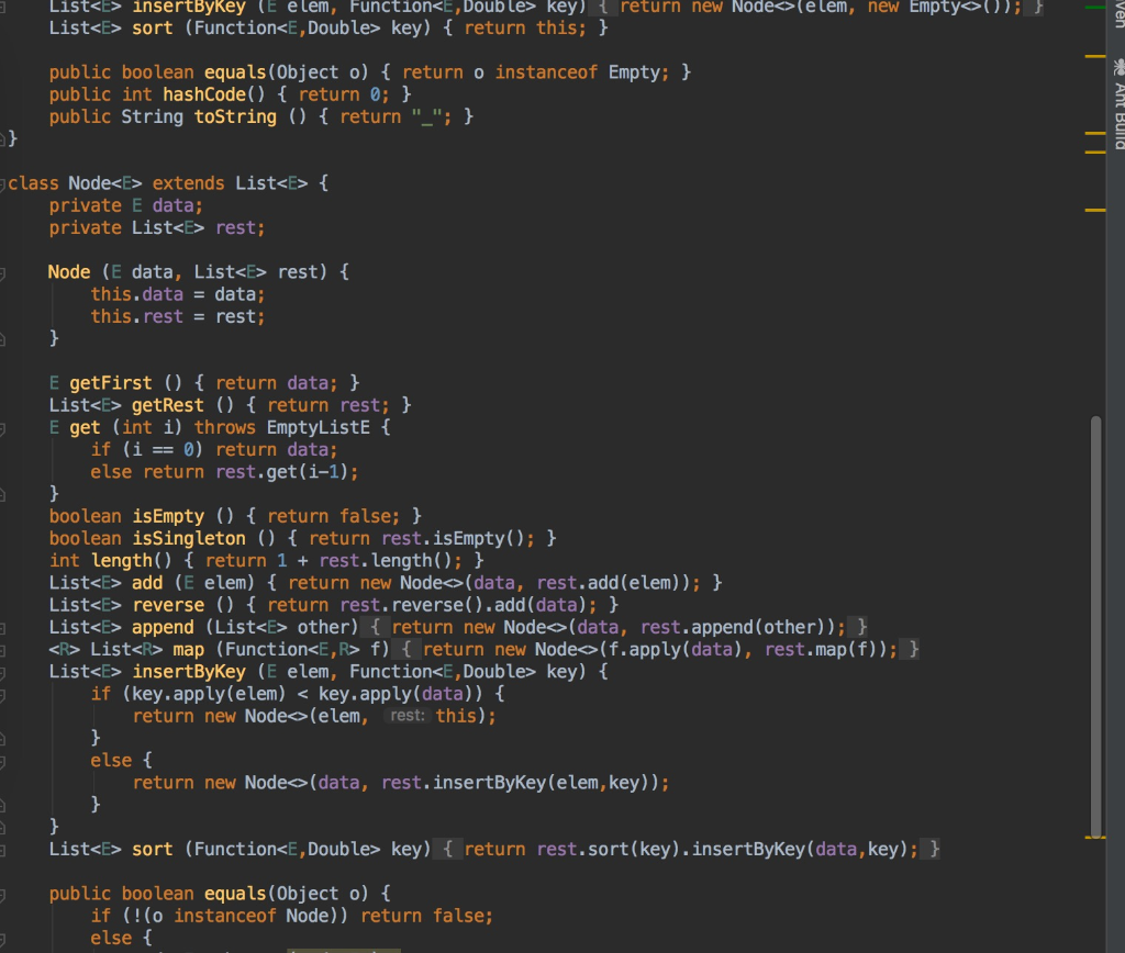 List<E> List<E> 1nsertBykey (E etem, Functionぐ,Double> key) sort (Function«E , Double> key) { return this; return { } new Nod