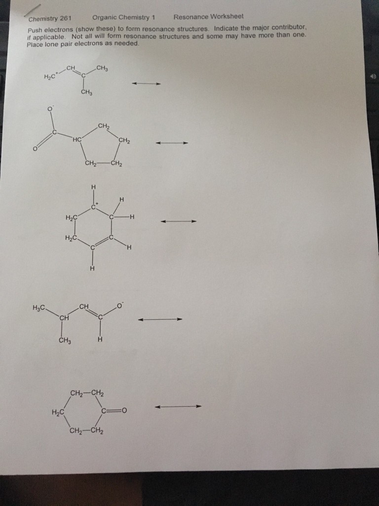 Solved Chemistry 25 Organic Chemistry 25 Resonance Worksheet Regarding Organic Chemistry Worksheet With Answers