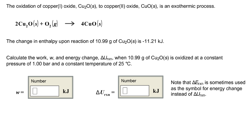 Solved: The Oxidation Of Copper(I) Oxide, Cu2O(s), To Copp ... Solved: The Oxidation Of Copper(I) Oxide, Cu2O(s), To Copp ...