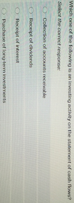 Solved: Which One Of The Following Is An Investing Activit ...