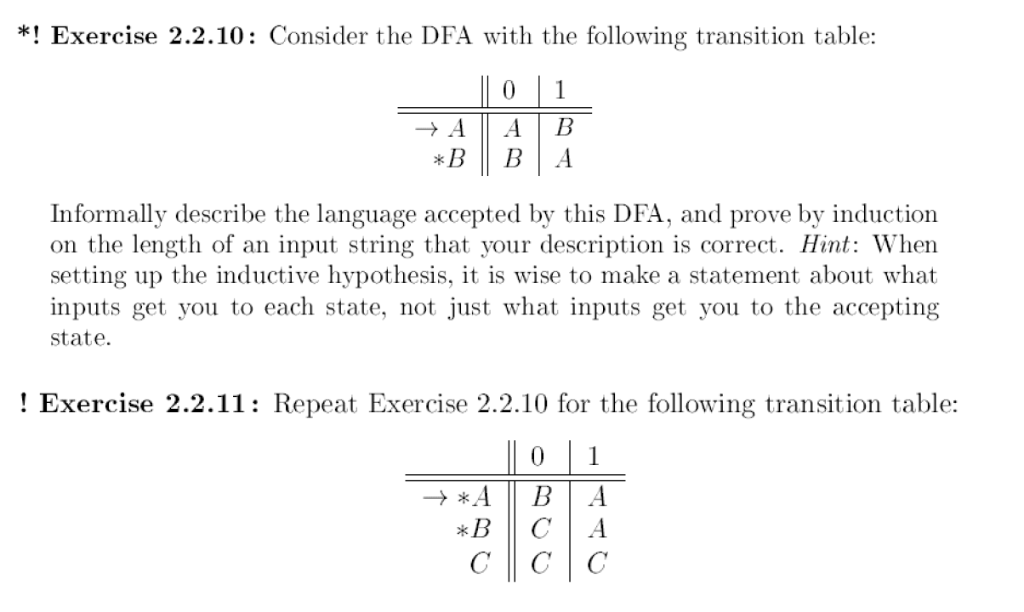 *! Exercise 2.2.10: Consider the DFA with the following transition table: Informally describe the language accepted by this D