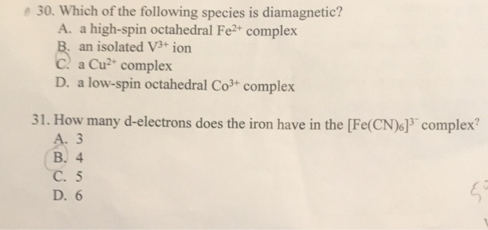 Solved Which Of The Following Species Is Diamagnetic? A. A | Chegg.com