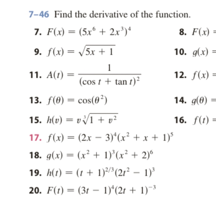 Solved 7 46find The Derivative Of The Function 7 F X Chegg Com