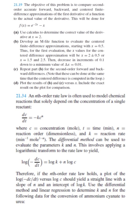 21.19 The objective of this problem is to compare second- order accurate forward, backward, and centered finite- difference a