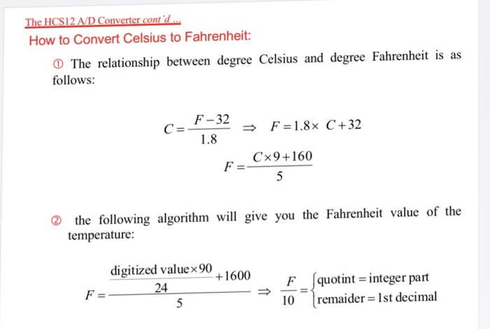 Solved PART 1 From Celsius to Fahrenheit OF (°C +1.8) + 32