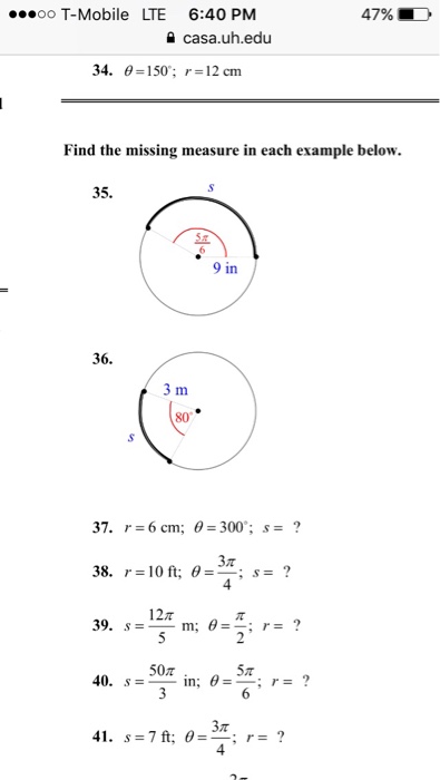 Solved Theta 150 Degree R 12 Cm Find The Missing Mea Chegg Com