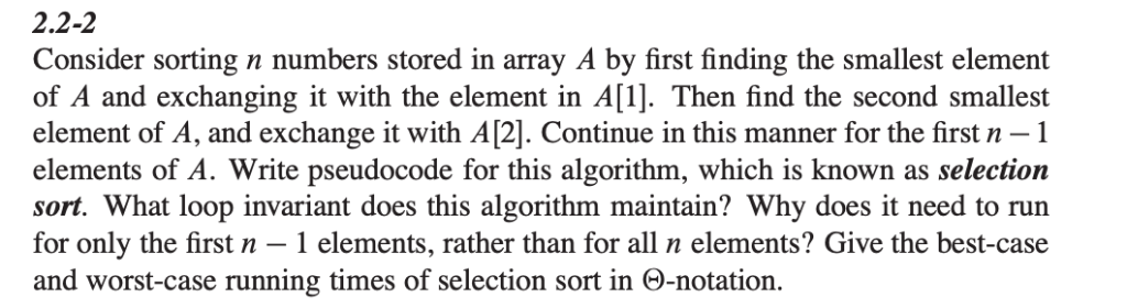 Solved 2 Pseudocode Loop Invariant Points Textbook Exercise22 2 P29 Selection Sort Calculating Q