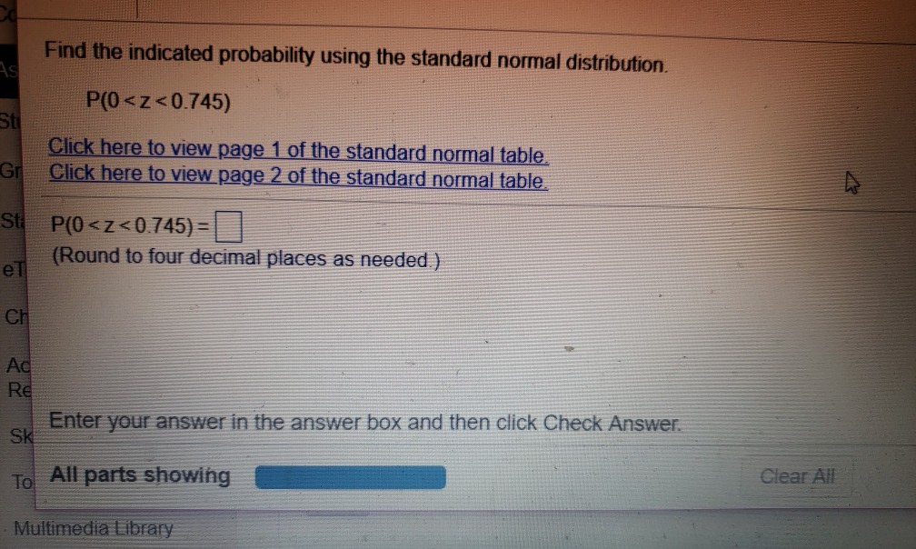 Solved Find The Indicated Probability Using The Standard Chegg Com