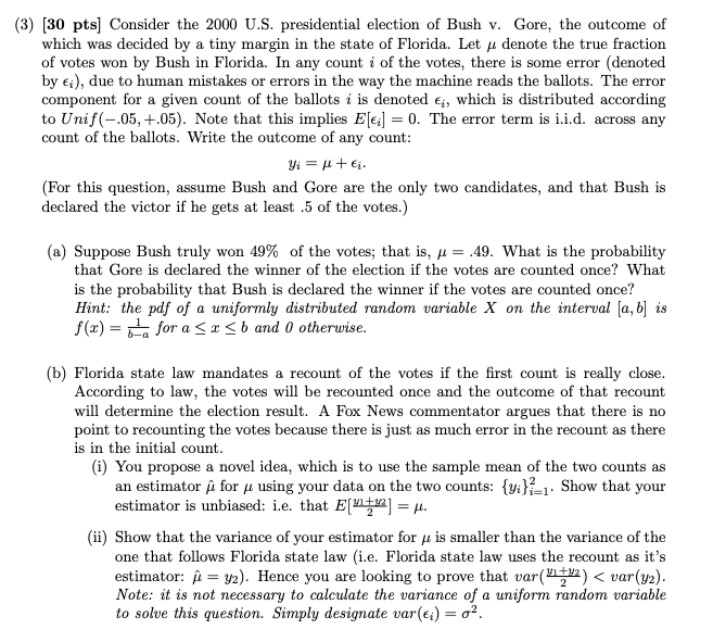 Solved 3 30 Pts Consider The 00 U S Presidential E Chegg Com