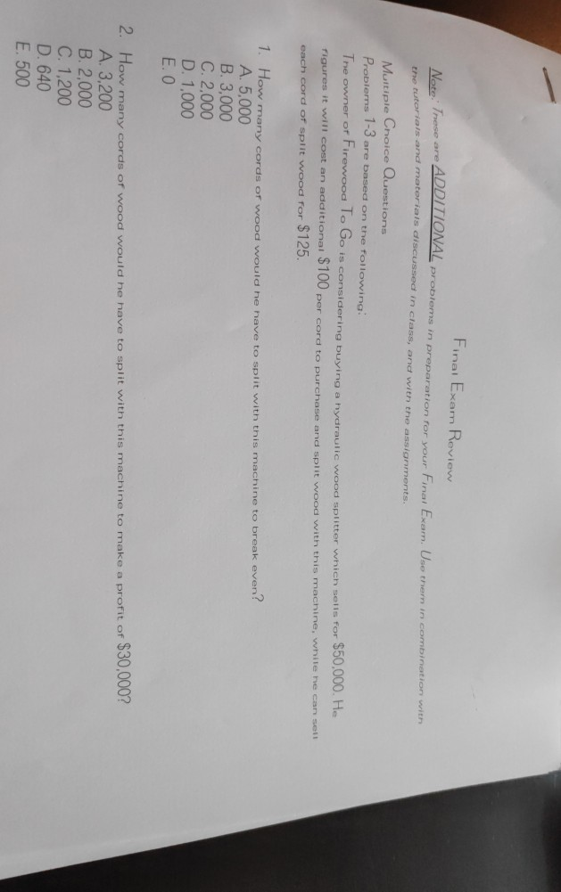 Finai ADDITIONAL Preparati Probtoms In Exam Review ... Solved: