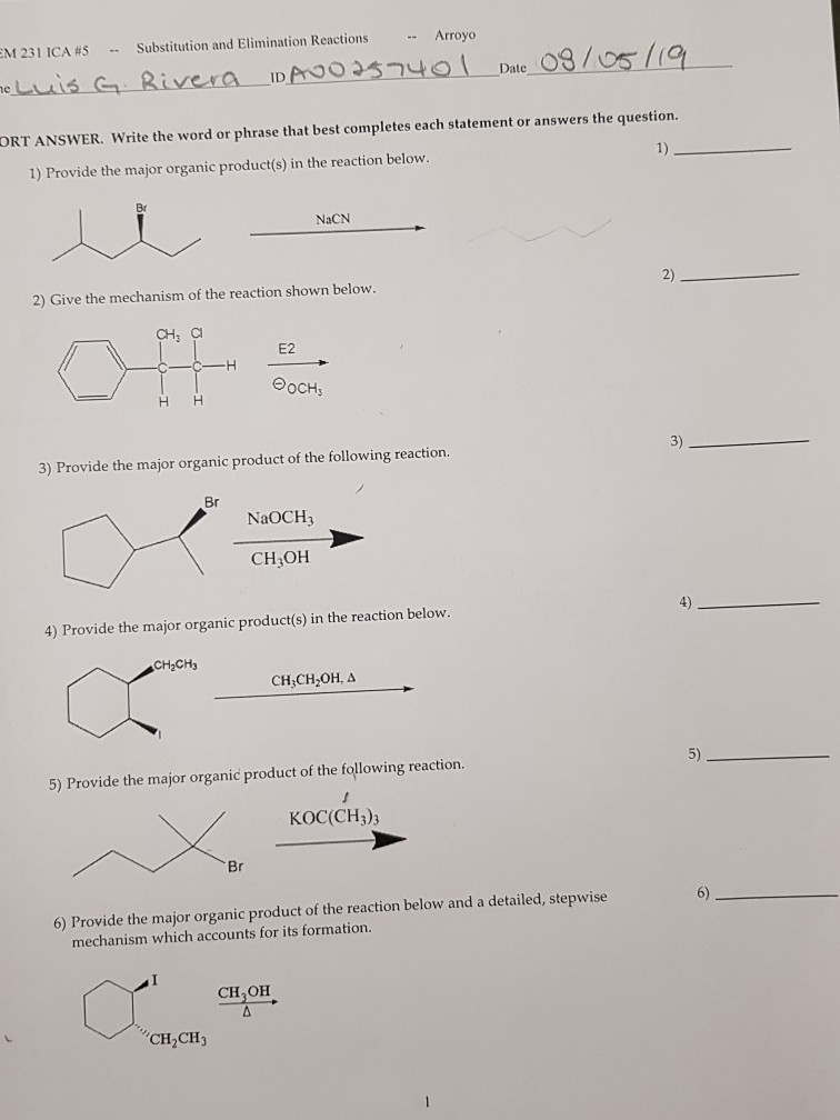 Solved Arroyo Substitution And Elimination Reactions A1 Chegg Com