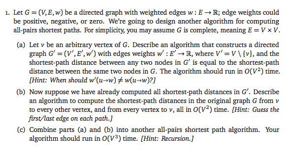 1 Let G V E W Be A Directed Graph With Chegg Com