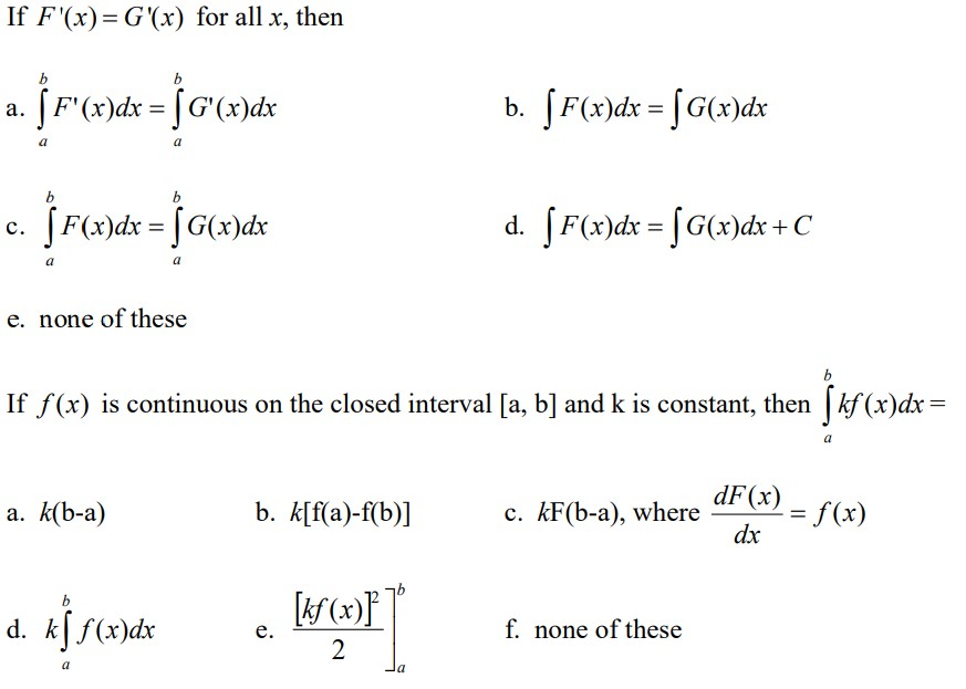 Solved If F X G X For All X Then E None Of These If Chegg Com