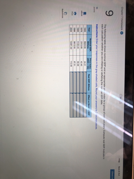Chapter 7 Homework Help Save & Exit Check m The following table shows nominal GDP and an appropriate prica index for a group