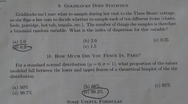 Solved 9 Goldilocks Does Statistics Goldilocks Isn T Sur