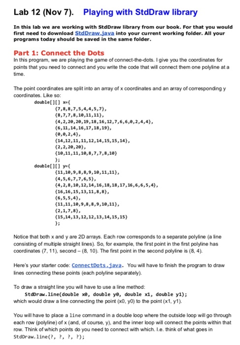 Lab 12 Nov 7 Playing With Stddraw Library In Th Chegg Com