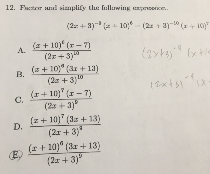 Solved 12 Factor And Simplify The Following Expression