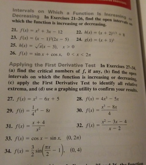 Intervals On Which A Function Is Increasing Chegg Com