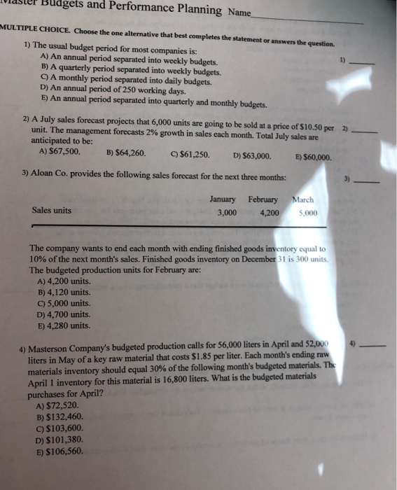 solved lasler budgets and performance planning name multi weekly budgets