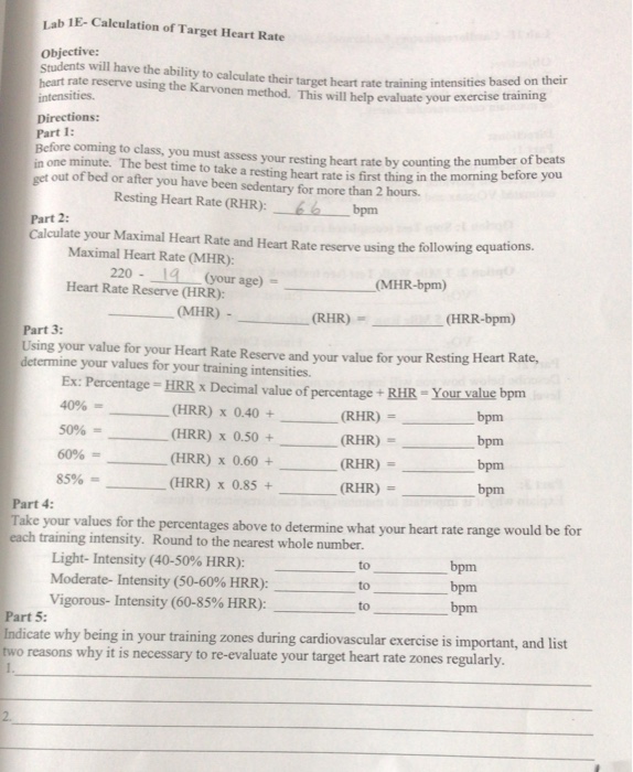 Solved Lab 1e Caleulation Of Target Heart Rate Objective