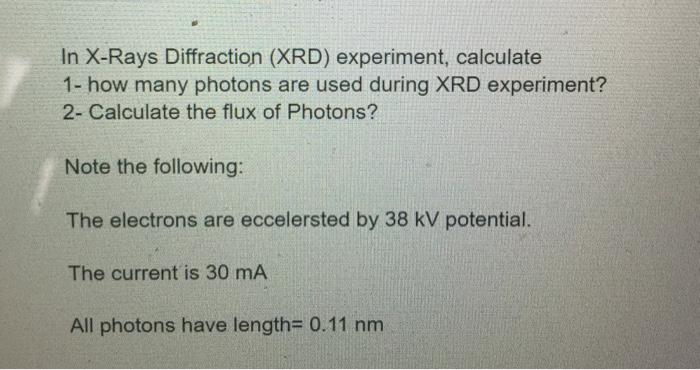 Solved In X Rays Diffraction Xrd Experiment Calculate Chegg Com