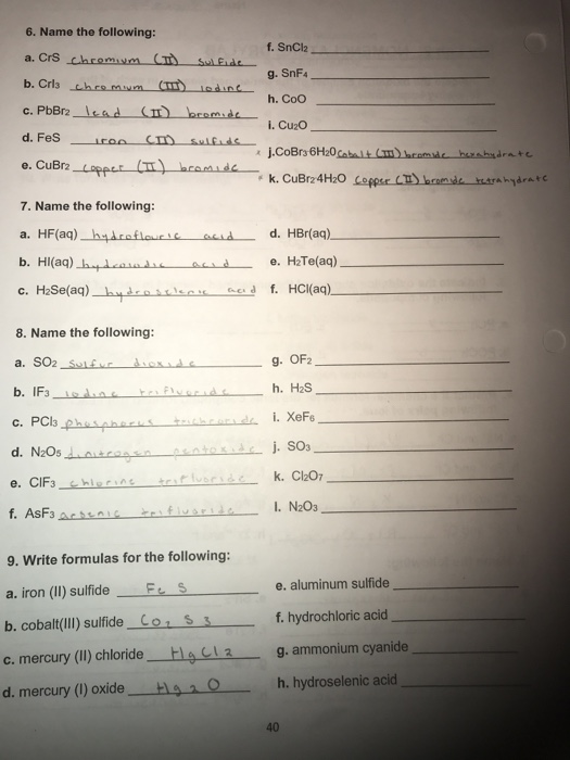 nomenclature lab answers