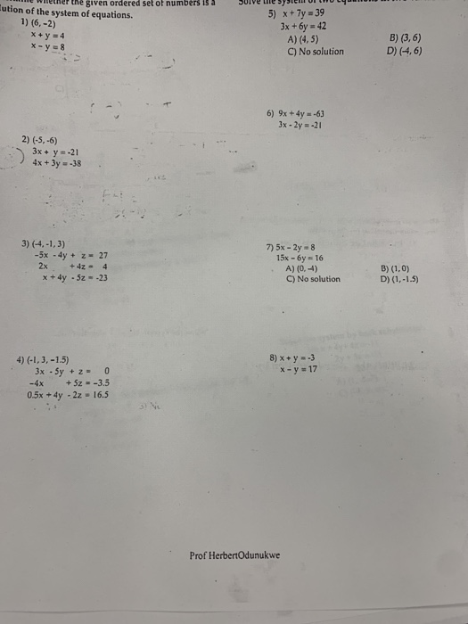 Solved Lether The Given Ordered Set Of Numbers Is A Ution Chegg Com