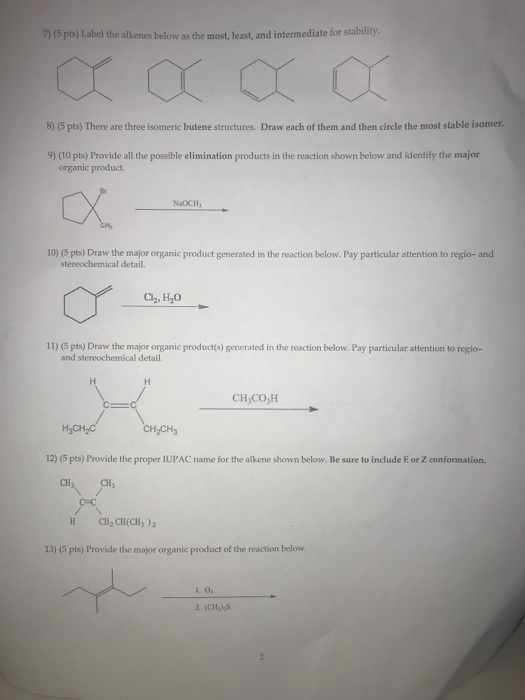 Name 1u 5 Pts Draw The Major Anic Product Chegg 