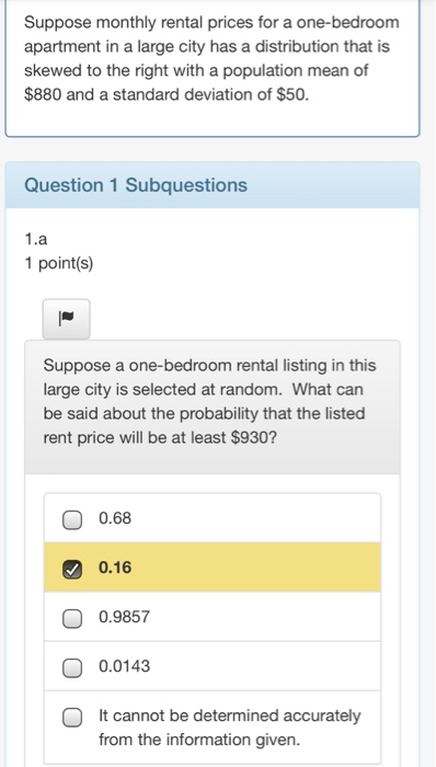 Solved Suppose Monthly Rental Prices For A One Bedroom Ap