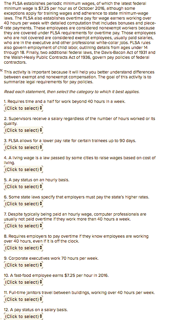 The FLSA establishes periodic minimum wages, of which | Chegg.com