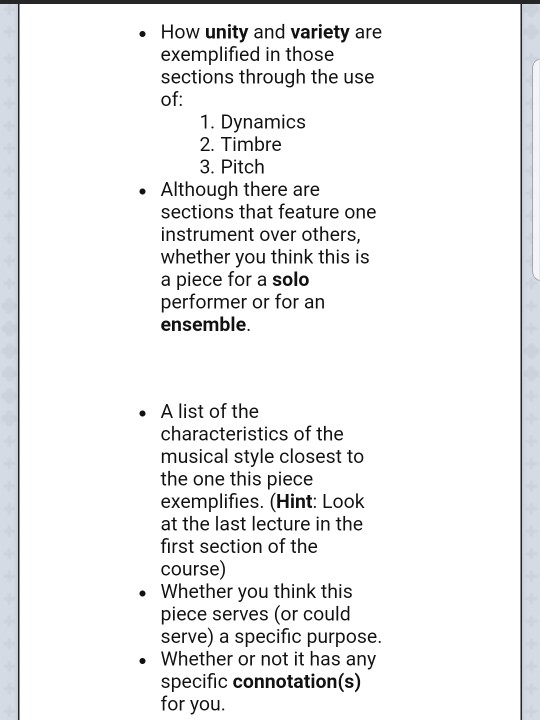 Analyze A Piece Of Music The Principles Of Unity And Chegg 