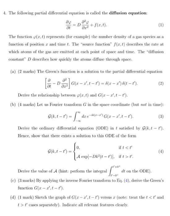 Solved 4 The Following Partial Differential Equation Is Chegg Com