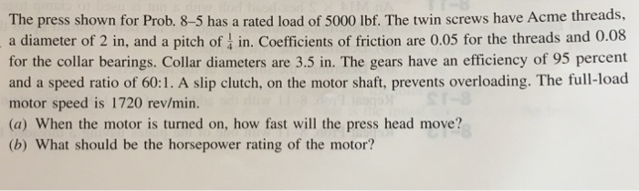 Solved The press shown for Prob. 8-5 has a rated load of