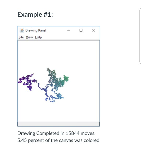 Example #1: Drawing Panel File View Help Drawing Completed in 15844 moves. 5.45 percent of the canvas was colored.