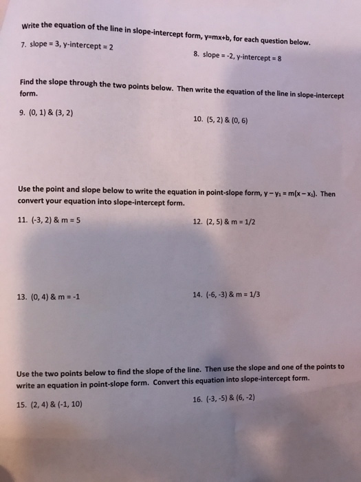 point slope form with two points