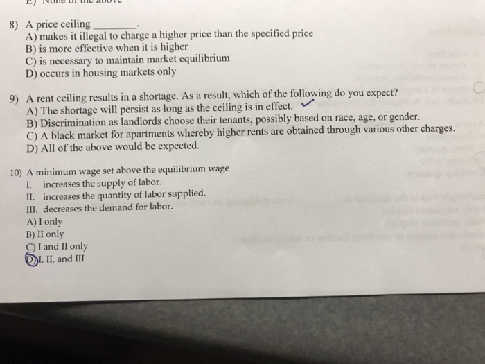 Solved 8 A Price Ceiling A Makes It Illegal To Charge A