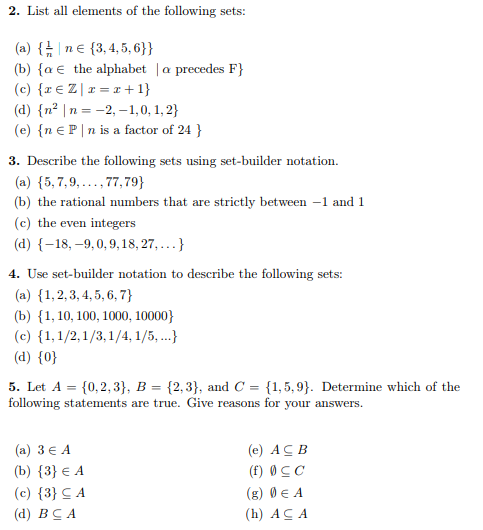 Solved 2 List All Elements Of The Following Sets A Ne