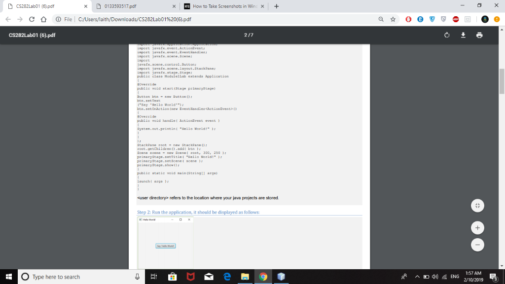 CS282Lab01 (6),pdf С CS282Lab01 (6).pdf x0133593517 pdf xow to Take Screenshots in Winc + (D File | C:/Users/laith/Downloads/