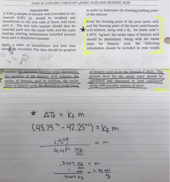 How do I find molality, molar mass of benzoic acid,