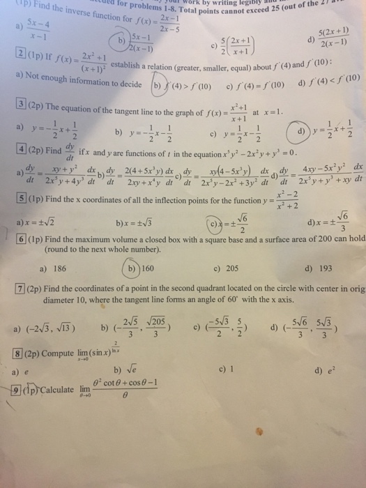 Solved Find The Inverse Function For F X 2x 1 2x 5 Chegg Com